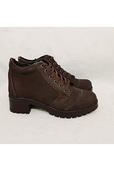 DUFAS Hakiki Nubuk Deri Kadın Koyu Kahverengi Bot