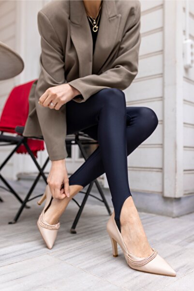 ANGELİNA JONES Pantofi cu toc din satin bej Reto pentru damă