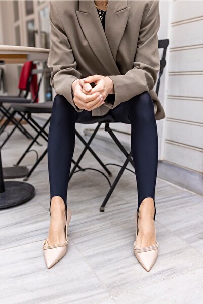 ANGELİNA JONES Pantofi cu toc din satin bej Reto pentru damă