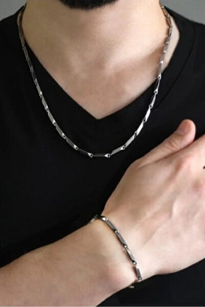 UBUH SHOP Singapur Küp Üçgen Model Unisex Çelik Kolye + Bileklik Seti