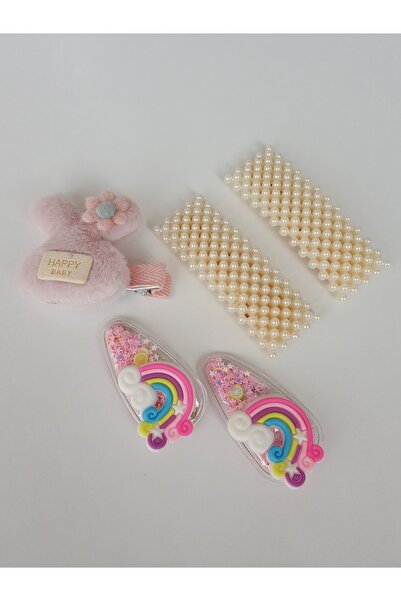 swan butik Girl's Buckle Set 5 Pieces Feathered Pearl Rainbow