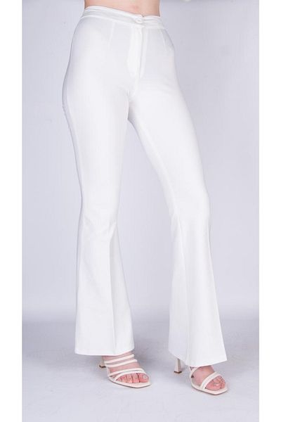 Modoo Tekstil Pantaloni evazați cu fermoar cu talie înaltă albi
