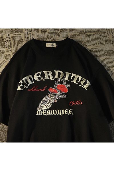 Touz Skulls In Love & Roses Back Printed Black Unisex Oversize μπλουζάκι