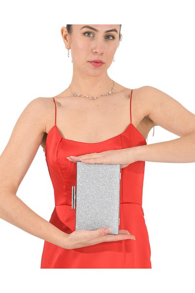 Biçanta Ασημί Λαμέ Χρώμα Glitter Βραδινό Φόρεμα Τσάντα Βραδινή Τσάντα Νυφική Τσάντα