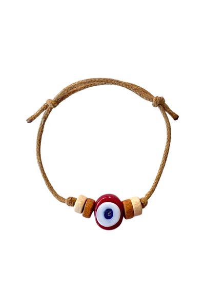 TAKI BY EKİN Dark Blue Glass Evil Eye Beaded, Wooden Beaded Baby/Child/Adult Bracelet