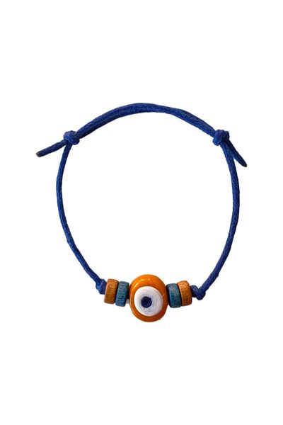 TAKI BY EKİN Dark Blue Glass Evil Eye Beaded, Wooden Beaded Baby/Child/Adult Bracelet