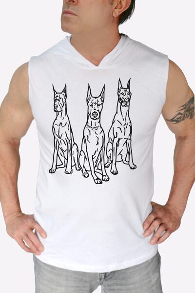 ROCKANDROLL Dberman Trio Біла футболка з капюшоном, без рукавів, чоловіча