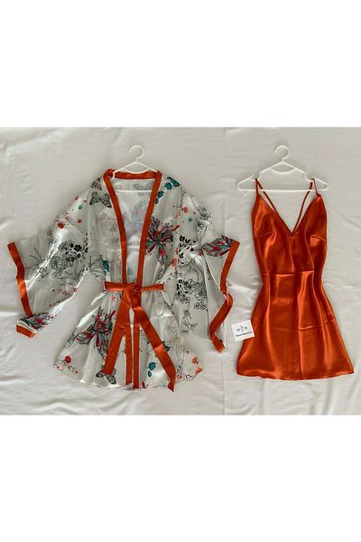 MH Moony Homewears Set cămașă de noapte din satin portocaliu Botanic