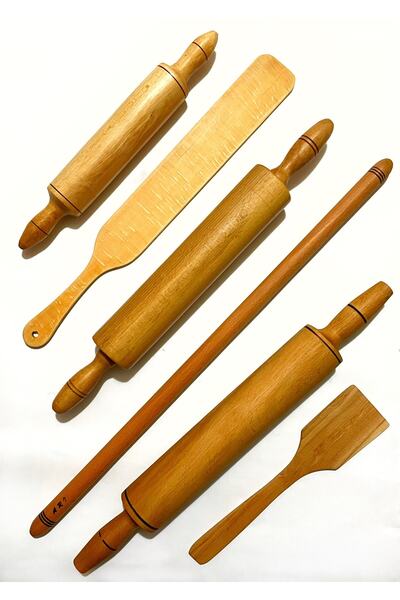 Kitchen Mania 6 Parça Ahşap Merdane Oklava Seti Hamur Açma Set