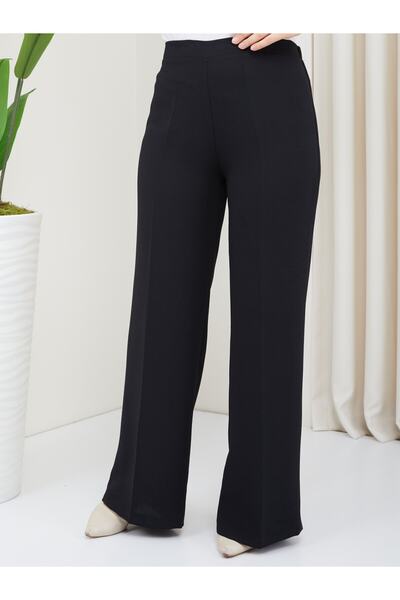 BELLİNA Kadın Ithal Krep Kumaş Bol Paça Pantolon