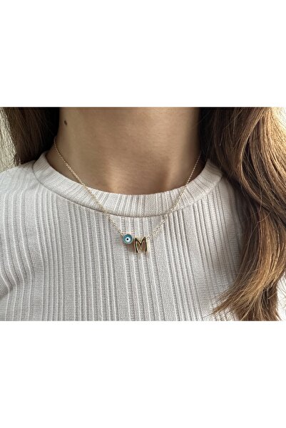 Everglow Jewelry M Harfli Üç Boyutlu Altın Kaplama Kararmaz Gold Kolye