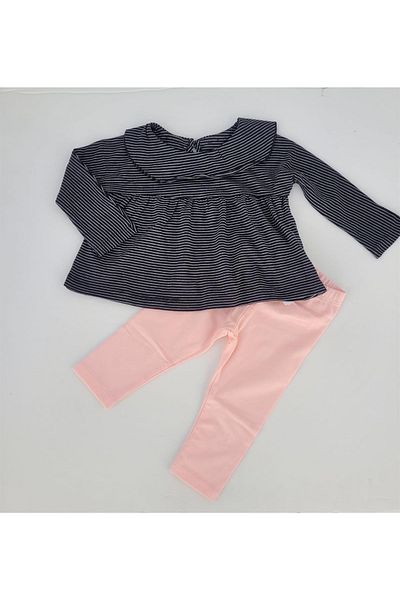 Çikoby Baby Girl Cotton Striped Blouse Tights Set