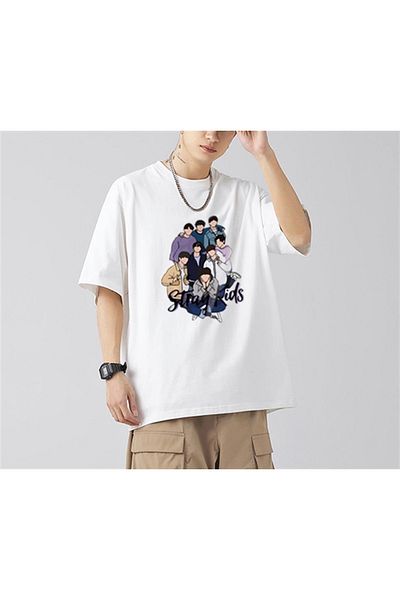 Touz Stray Kids Artists Printed White Unisex Oversize T-shirt