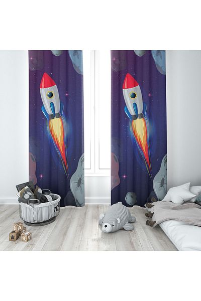 Şen Dekorasyon Rocket Background Curtain