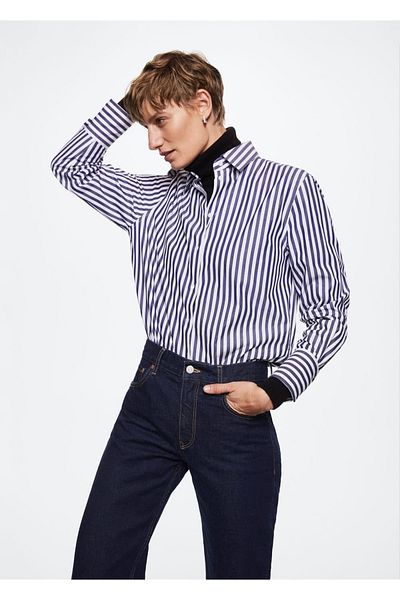 MANGO Woman Regular Fit Striped Poplin Shirt