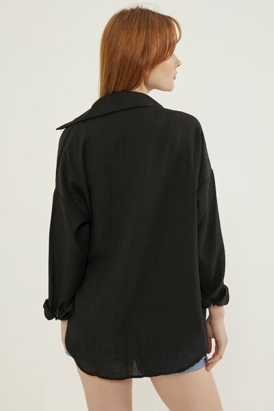 MEECY Women's Black Light Oversize Linen Shirt