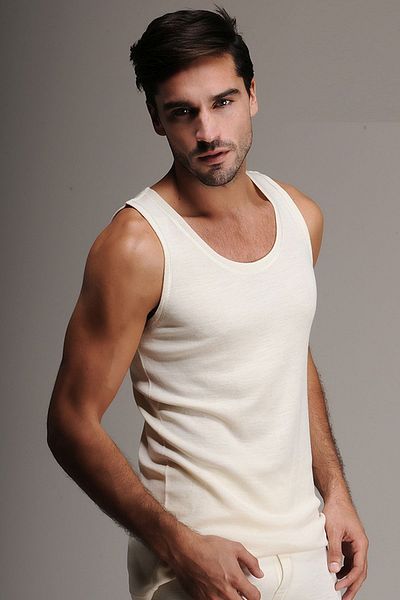 Hasyün Ανδρικά μάλλινα εσώρουχα Interlock - Thermal Undershirt, Cream 103