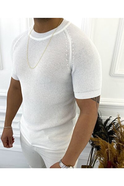 elkumoda Knitted Knitwear T-Shirt Short Sleeve Knitwear Slim Fit Slim Fit T-s...