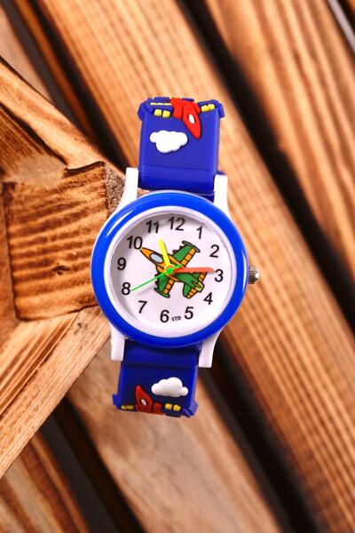 pierrose Çocuk Bebek Hediye Mavi Silikon Kordon Uçak Model Erkek Çocuk Kol Saati