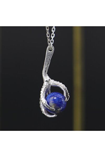Moko Art Design Pençe Tasarımlı Dünya Şeklinde Lapis Taşlı 925 Gümüş Kolye