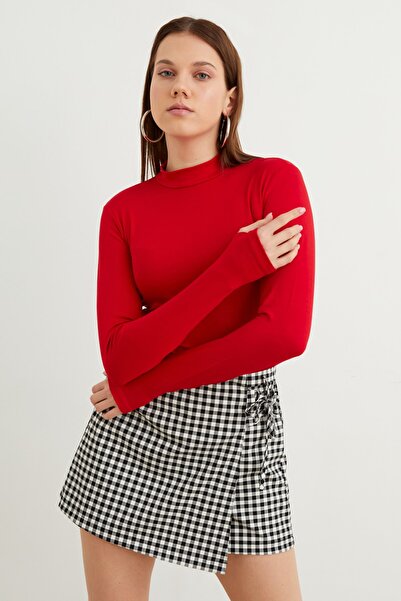 Ladima Women's Red Finger Detailed Bodysuit