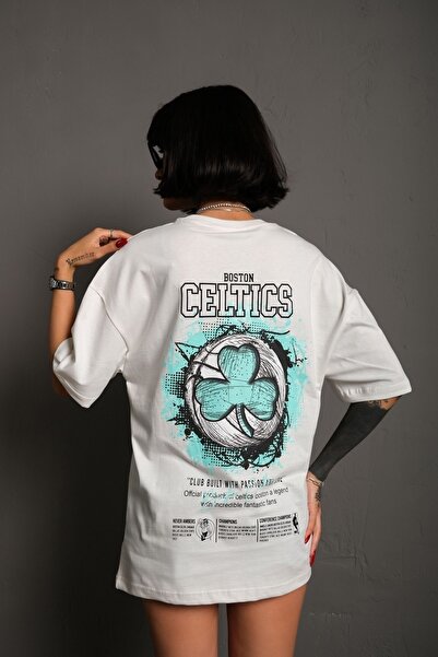 Tarz Yeri تي شيرت أبيض كبير الحجم مطبوع على الظهر للجنسين