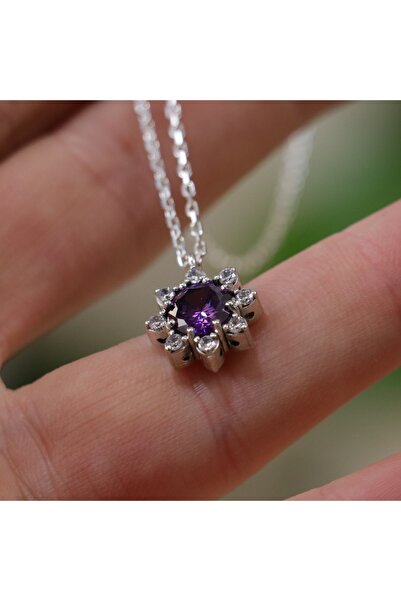 Moko Art Design Ametist Ve Mozanit Taşlı 925 Gümüş Güneş Kolye