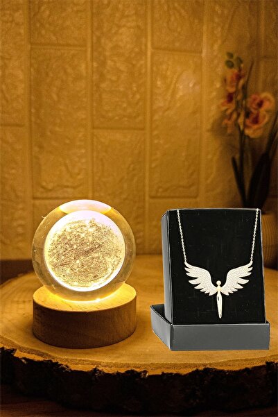 Zemtigo Dekoratif 3d Led Işıklı Ahşap Standlı Cam Ay Küre Dolunay Lamba Ve Go...