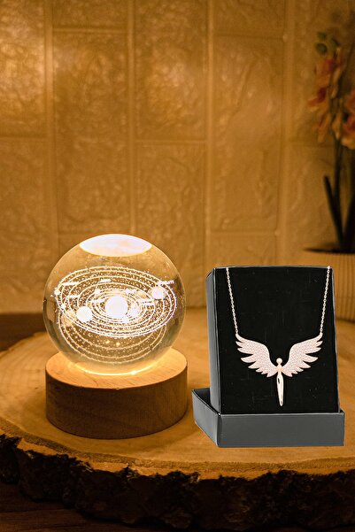 Zemtigo Led Işıklı Ahşap Standlı Güneş Sistemi Satürn Dünya Cam Küre Lamba Ve...