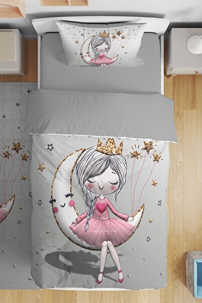 EVPANYA 3D Gray Princess Sitting on the Moon Patterned Single Baby Kids Beddi...