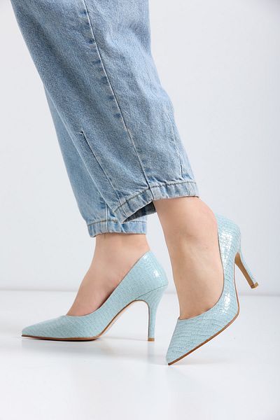 La Limar Pantofi cu toc stiletto cu model din piele de șarpe albastru de 8,5 cm