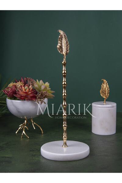 MIARIK DESIGN & DEKORASYON Beyaz Mermer Yaprak Detaylı Peçetelik Havluluk (gold Altın)