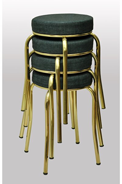 TABURECİM Tabure (4 Adet) Gold Ayaklı, Mina Kumaş, Metal Ahtapot Ayak Aygl-241