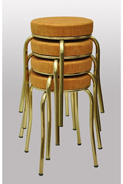 TABURECİM Tabure (4 Adet) Gold Ayaklı, Mina Kumaş, Metal Ahtapot Ayak Aygl-241