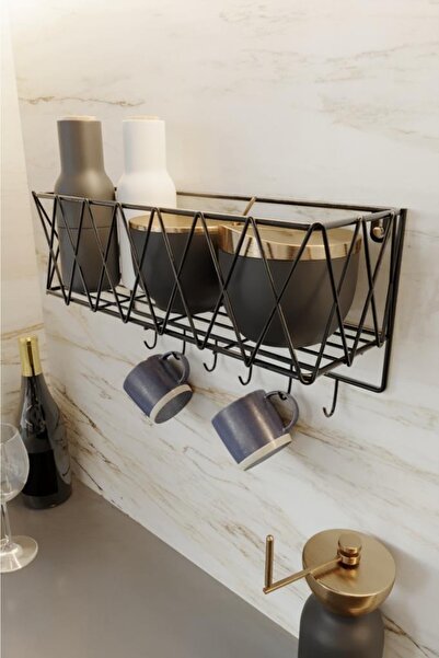 boz concept home Mutfak Rafı Lüks Modern Siyah Metal Baharatlık Rafı Organize...