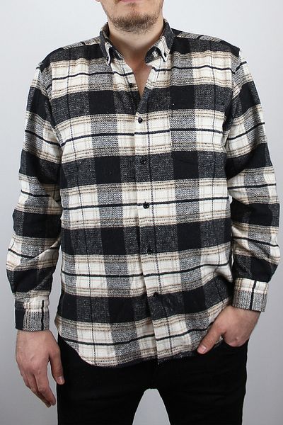 TANİŞ GİYİM Men's Large Size Regular Fit Thick Pocket Plaid Cream/black Lumberjack Shirt