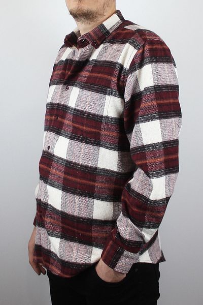 TANİŞ GİYİM Men's Large Size Regular Fit Thick Pocket Plaid Burgundy/white Lumberjack Shirt
