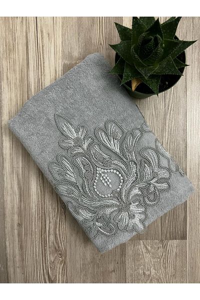 Çeyiz Bahçesi Aksera Velvet Gray Hand and Face Towel 50/90cm
