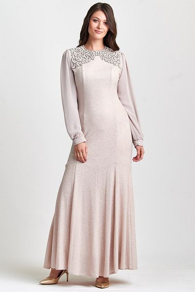 Esswaap Beige Laser Embroidered Evening Dress