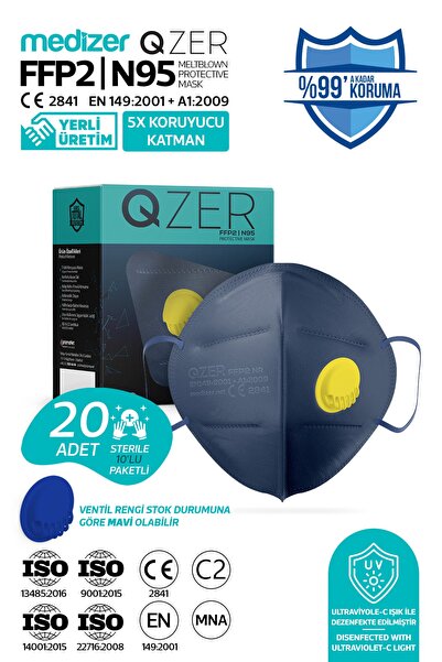 Medizer Qzer Lacivert 5 Katlı Ventilli Ffp2 Nr Toz Maskesi 20 Adet Iş Maskesi