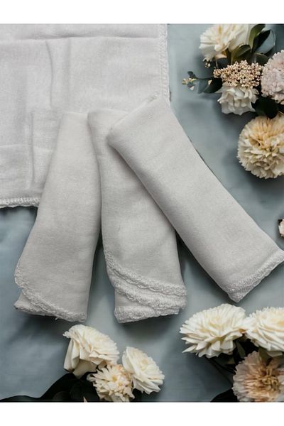 mixibaby Pack of 4 Organic Double Layer Sewn Special Crochet Stitched 22*22 Cm Large Size Baby Mouth Wipes