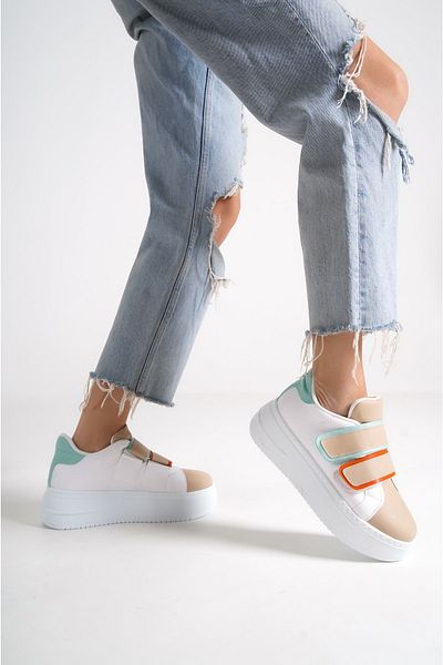 MP Fashion Pantofi sport pentru femei Venice Bt fără șireturi, talpă ortopedică cu velcro, alb/piele/albastru