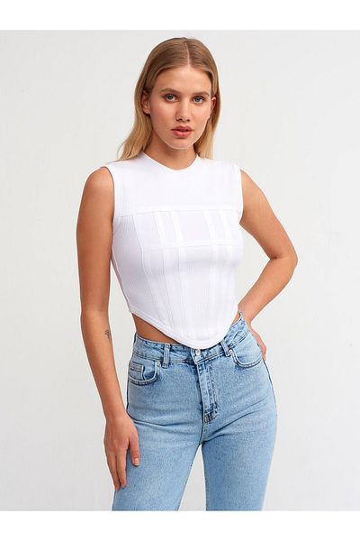 Dilvin 20625 Crop Top-λευκό