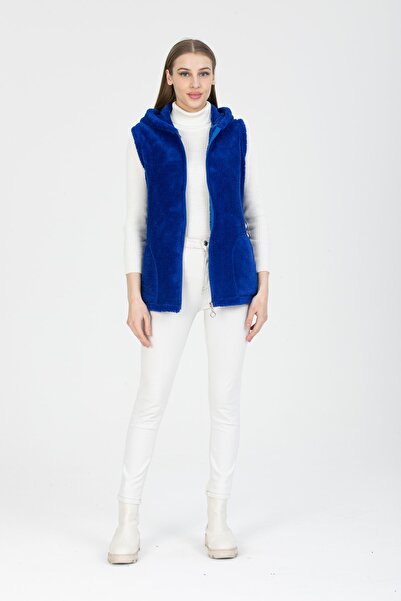 MODA VUSLAT Women's Saks Blue Short Fleece Vest