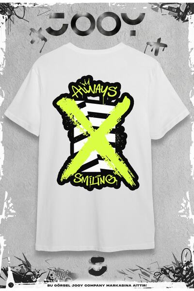 Jooy Company Tricou alb supradimensionat cu design Always Smiling