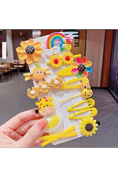 BATU GİYİM Kız Çocuk Ve Kız Bebek Pens Çıtçıtlı Sarı Toka Seti 14 Adet