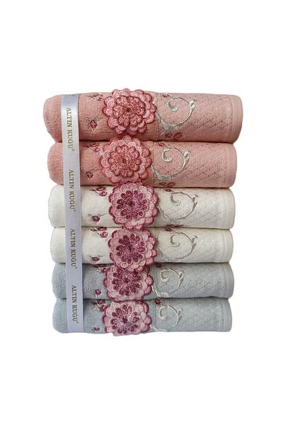 Özdilek Mariposa Towel 6 Pieces - Gray Cream Powder