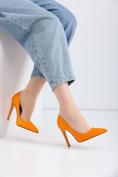 Lİmar Shoes Pantofi cu toc de damă Limar portocaliu din satin stiletto cu vârf ascuțit