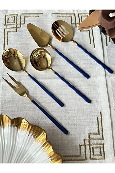 MD MİMOZA DEKOR Allegra Blue Gold 5 Parça Sosluk Kepçe Seti