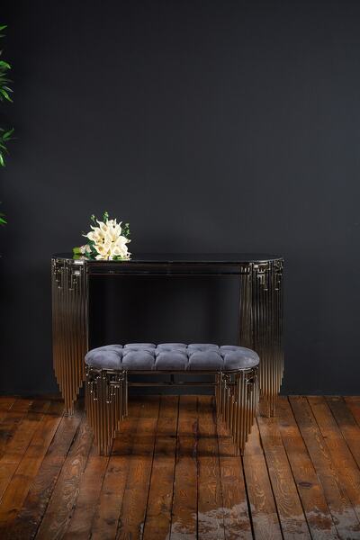 MENDY Gümüş Dresuar Puflu Ultr Lak Kaplama Dresuar Puflu